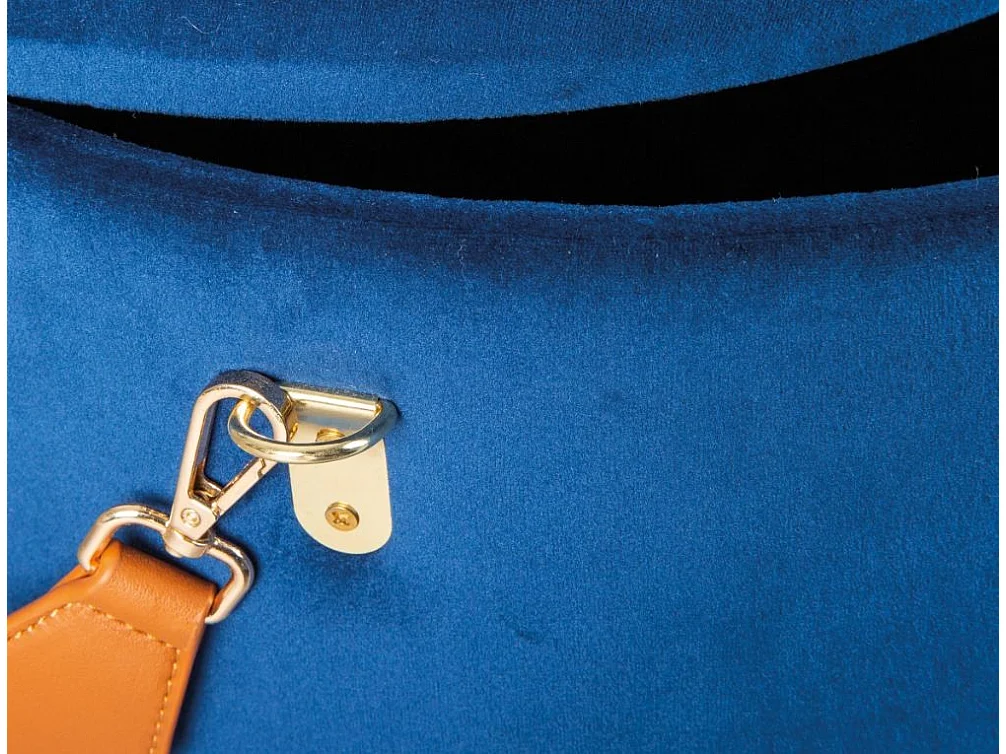 Pouf Coffre en Velours à Sangle "Yola" 45cm Bleu