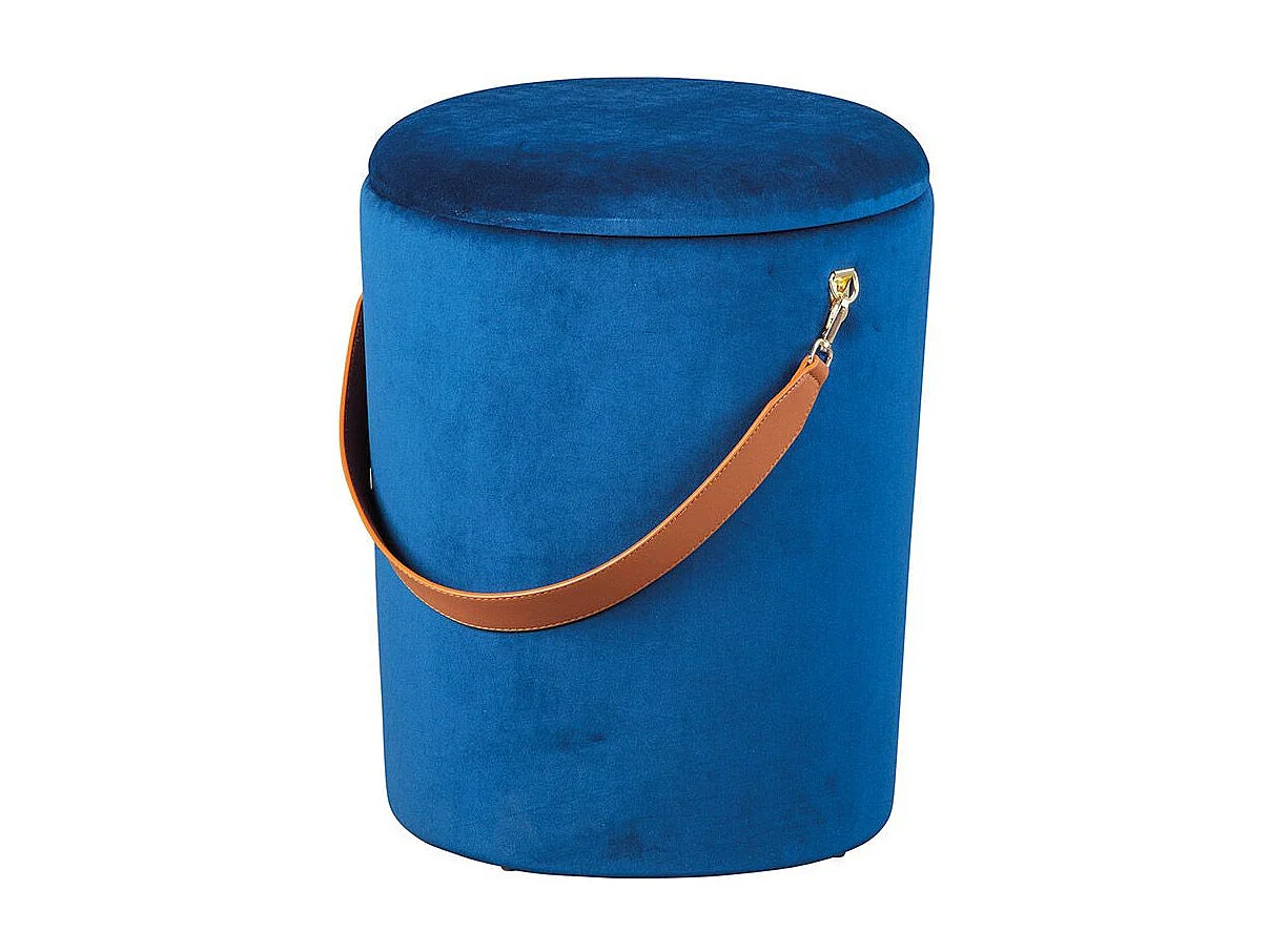 Pouf Coffre en Velours à Sangle "Yola" 45cm Bleu