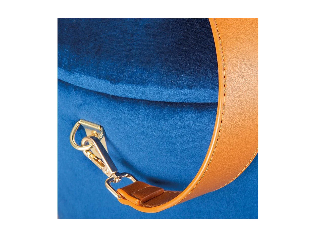 Pouf Coffre en Velours à Sangle "Yola" 45cm Bleu