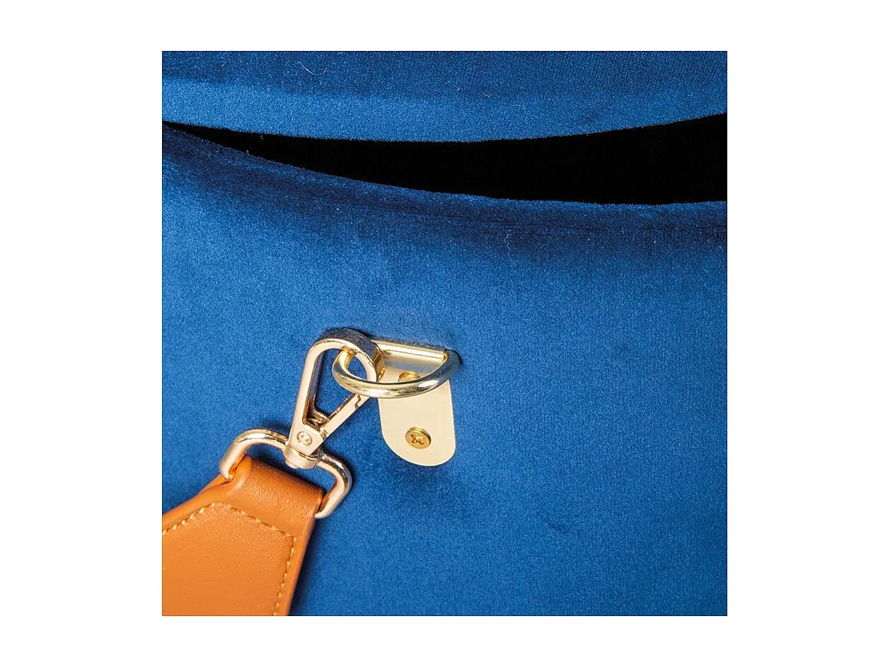 Pouf Coffre en Velours à Sangle "Yola" 45cm Bleu