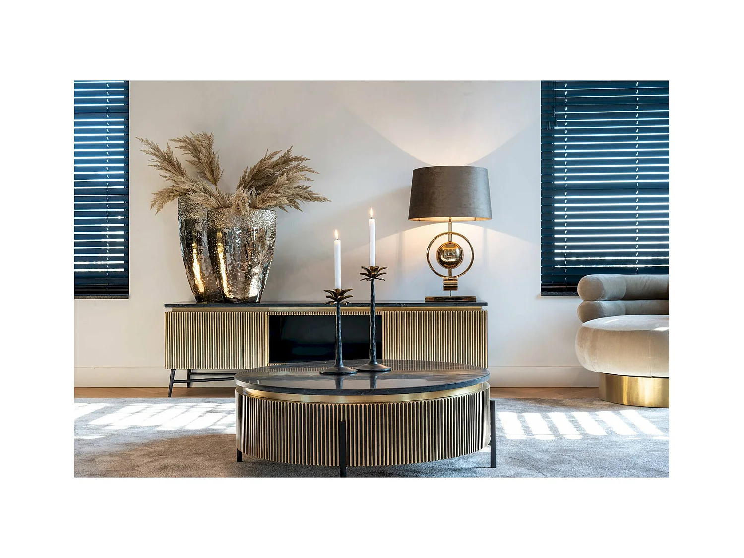 Buffet TV Marbre et Doré Élégance Moderne