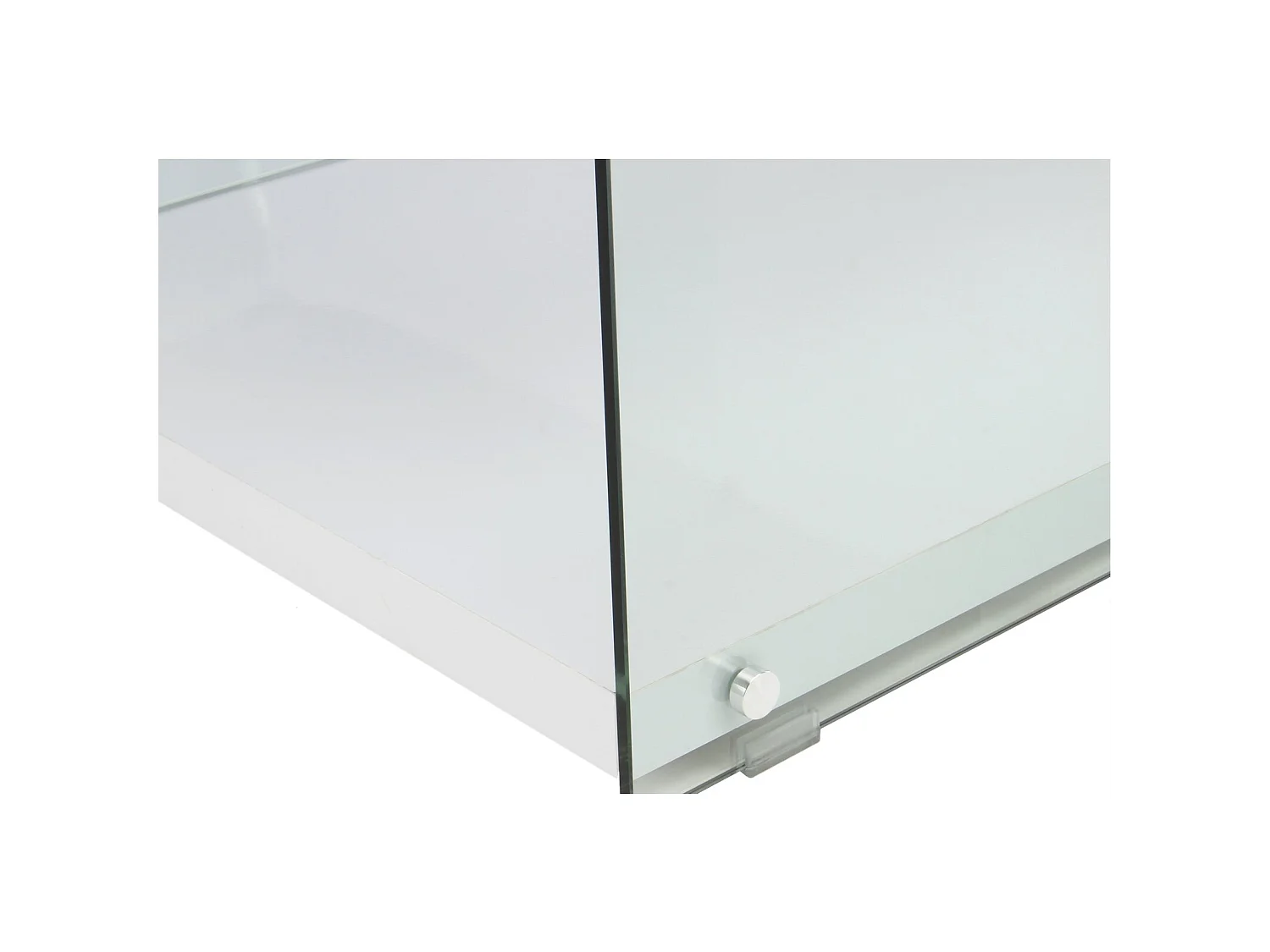 Meuble TV épuré en verre transparent avec étagères