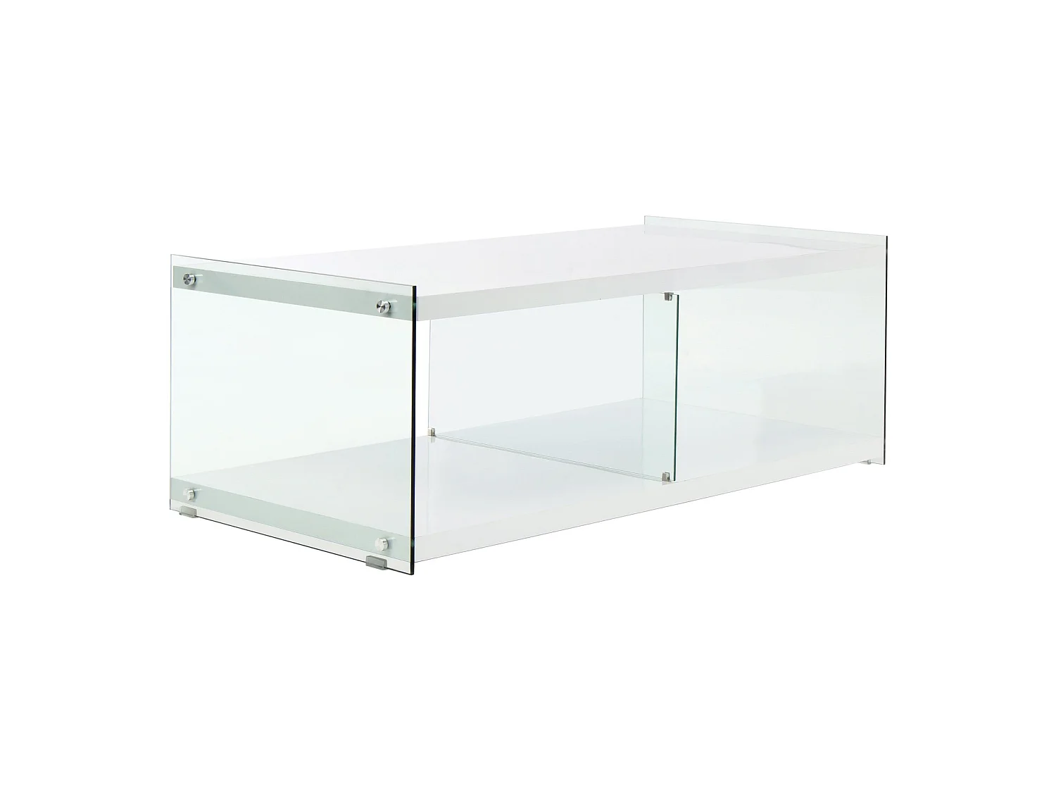Meuble TV épuré en verre transparent avec étagères