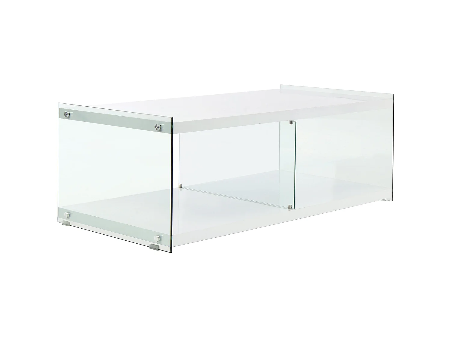 Meuble TV épuré en verre transparent avec étagères