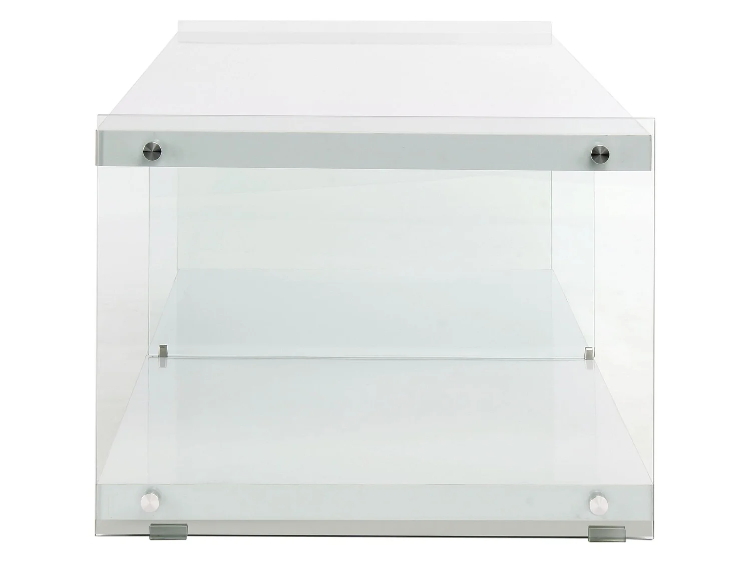 Meuble TV épuré en verre transparent avec étagères