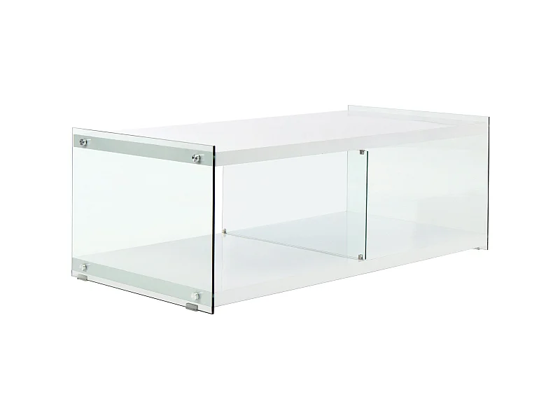 Meuble TV épuré en verre transparent avec étagères