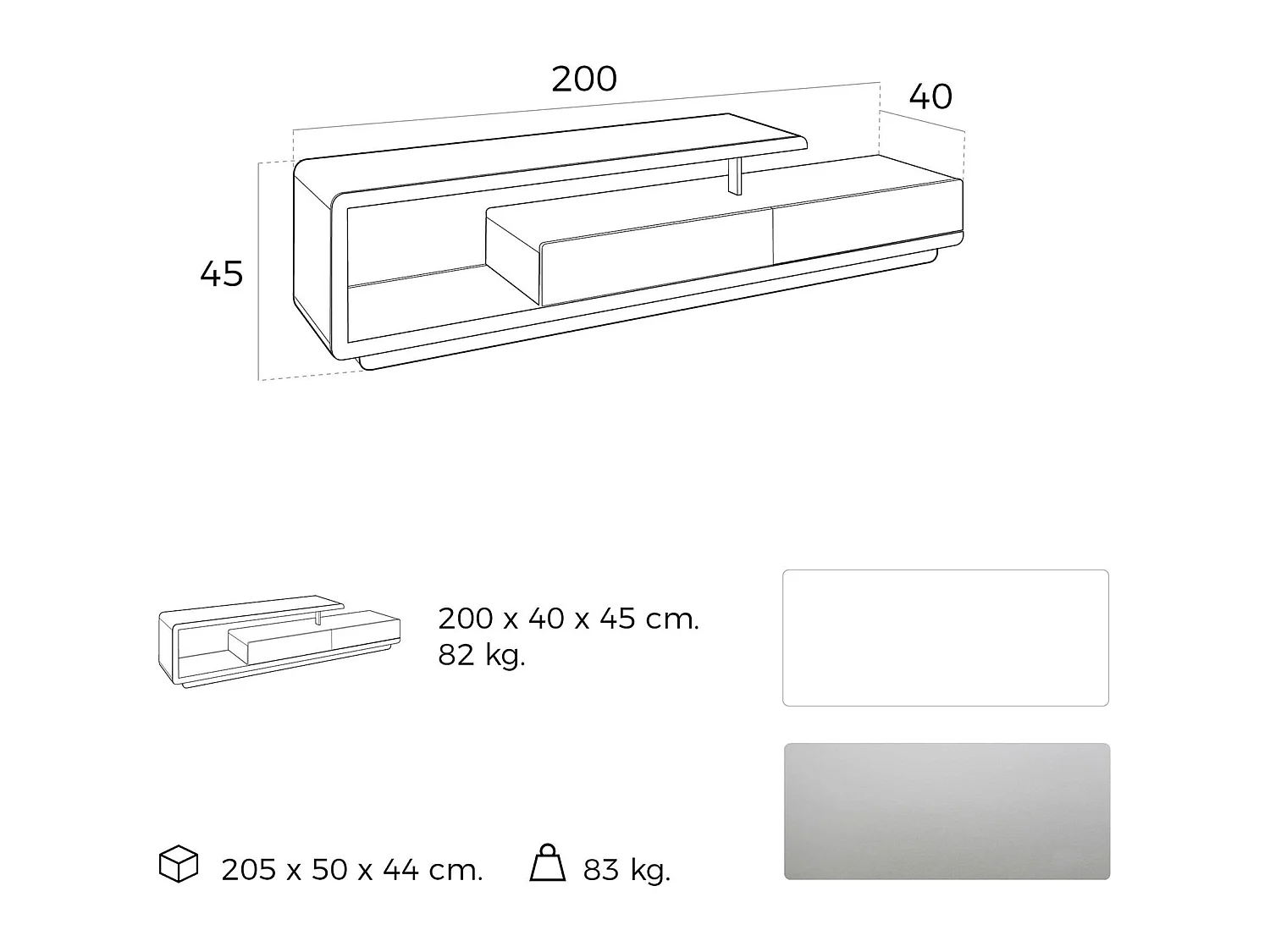 Meuble TV laqué avec façade acier inoxydable