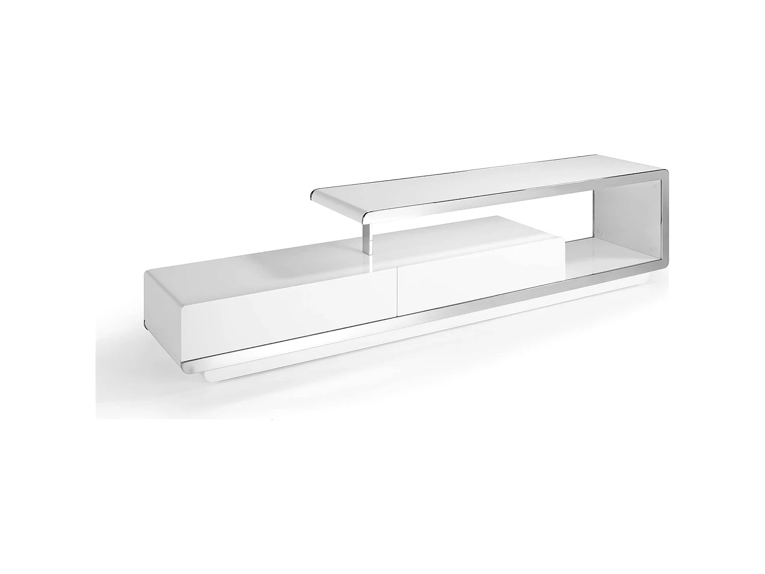 Meuble TV laqué avec façade acier inoxydable