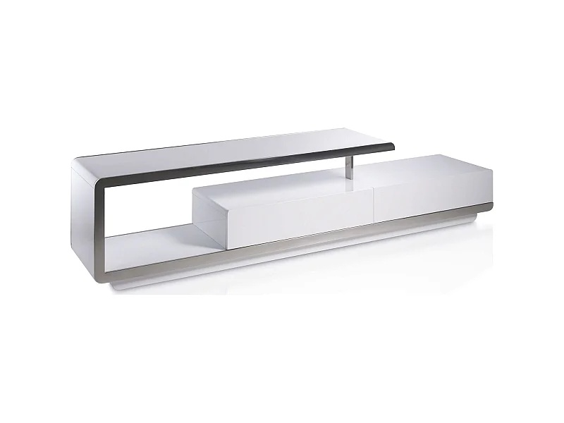 Meuble TV laqué avec façade acier inoxydable