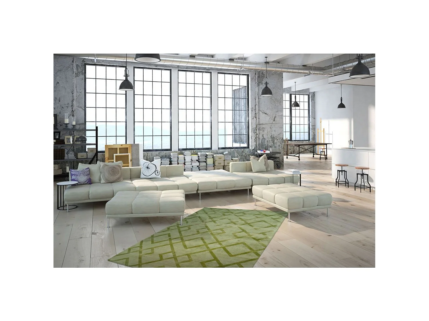 Tapis fait main luxe 310 edelgrün - 200 x 290 cm