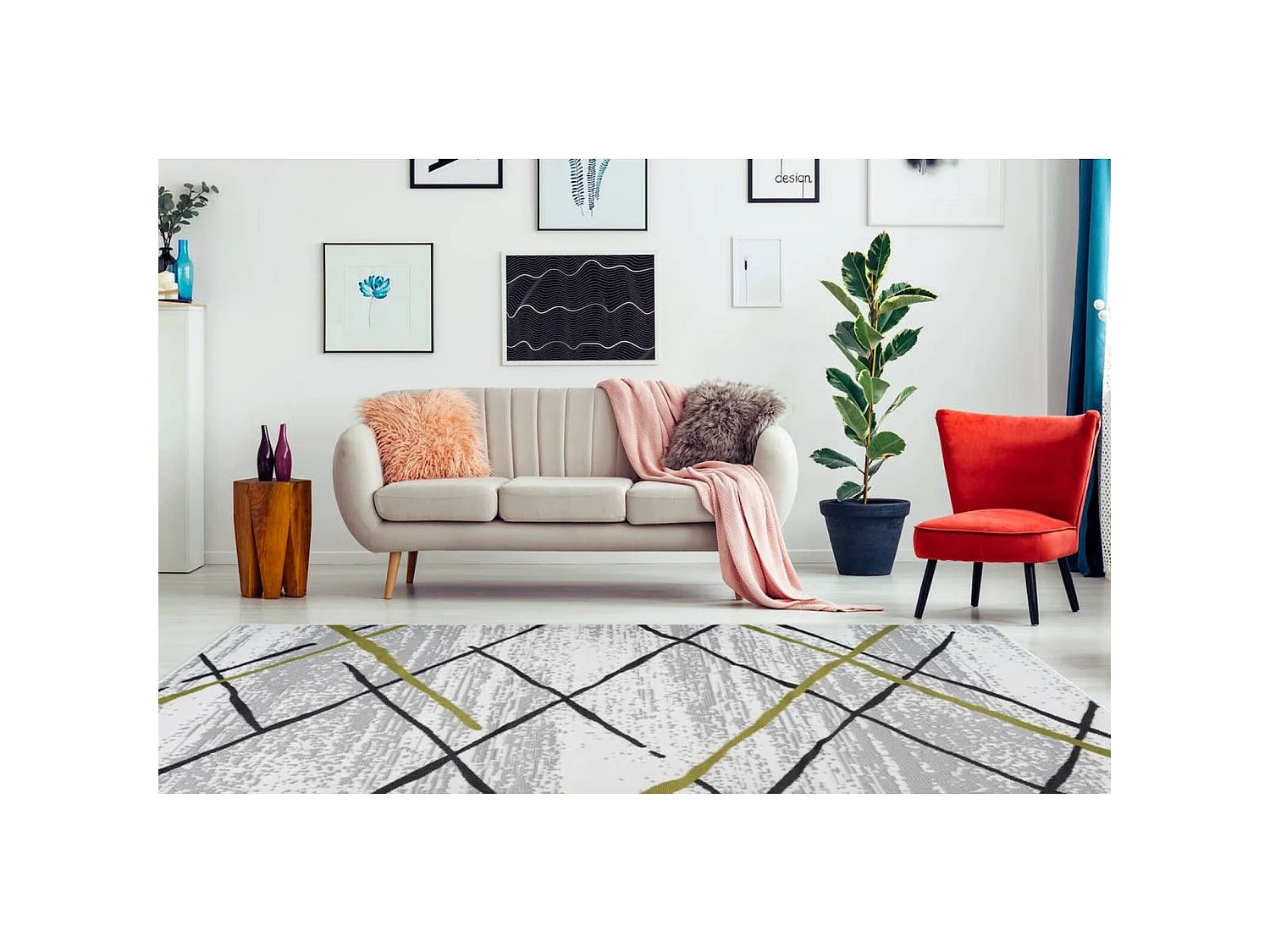 Tapis vancouver 110 blanc gris kaki - 120 x 170 cm