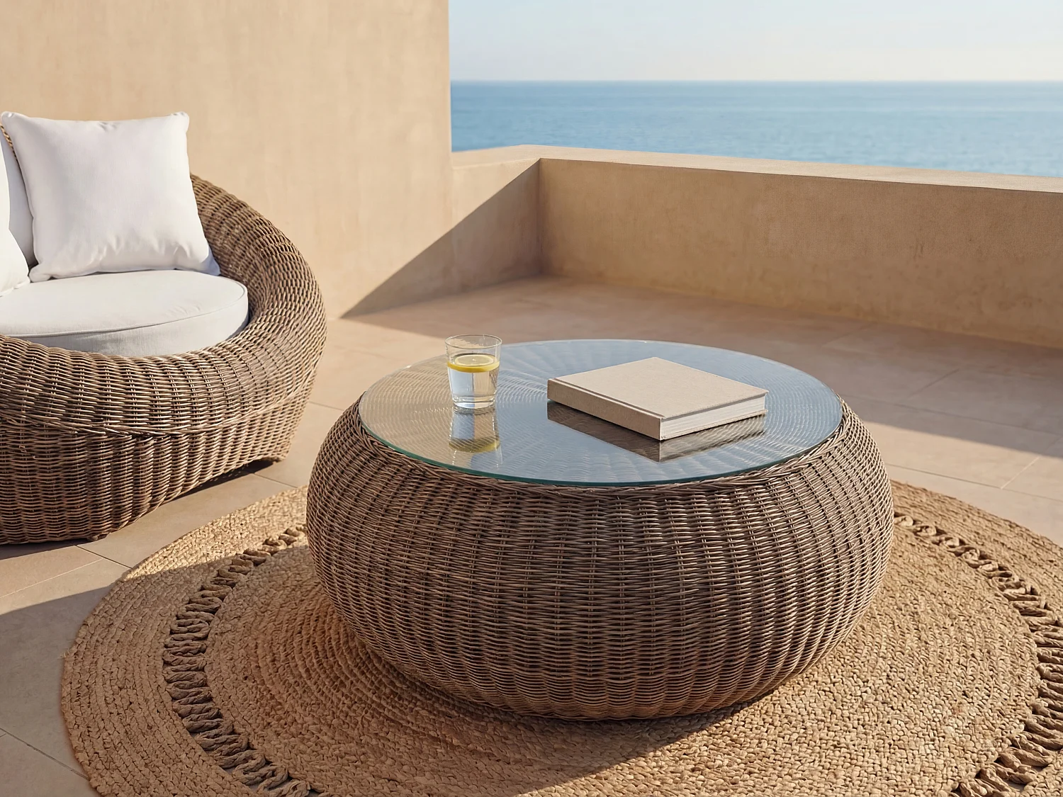 Tavolino giardino in resina intrecciata marrone - WHITEHEAVEN
