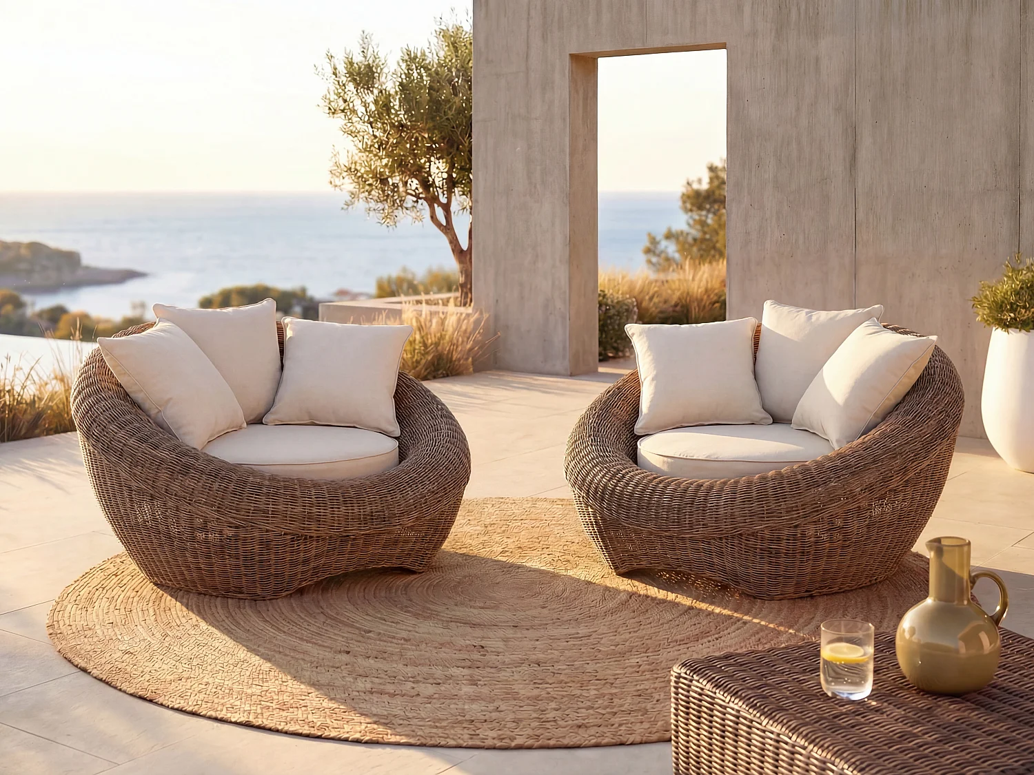 Gartensessel Polyrattan 2er-Set Braun - WHITEHEAVEN von MYLIA