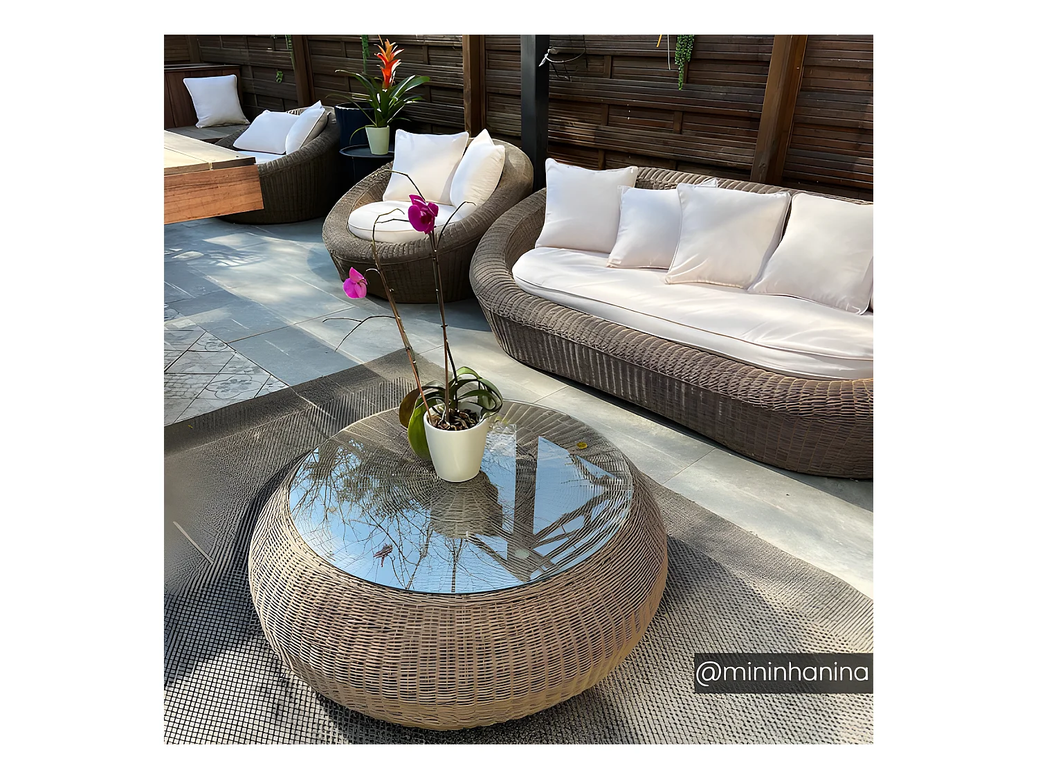 Sofá 3 lugares de jardim em resina entrançada castanho - WHITEHEAVEN