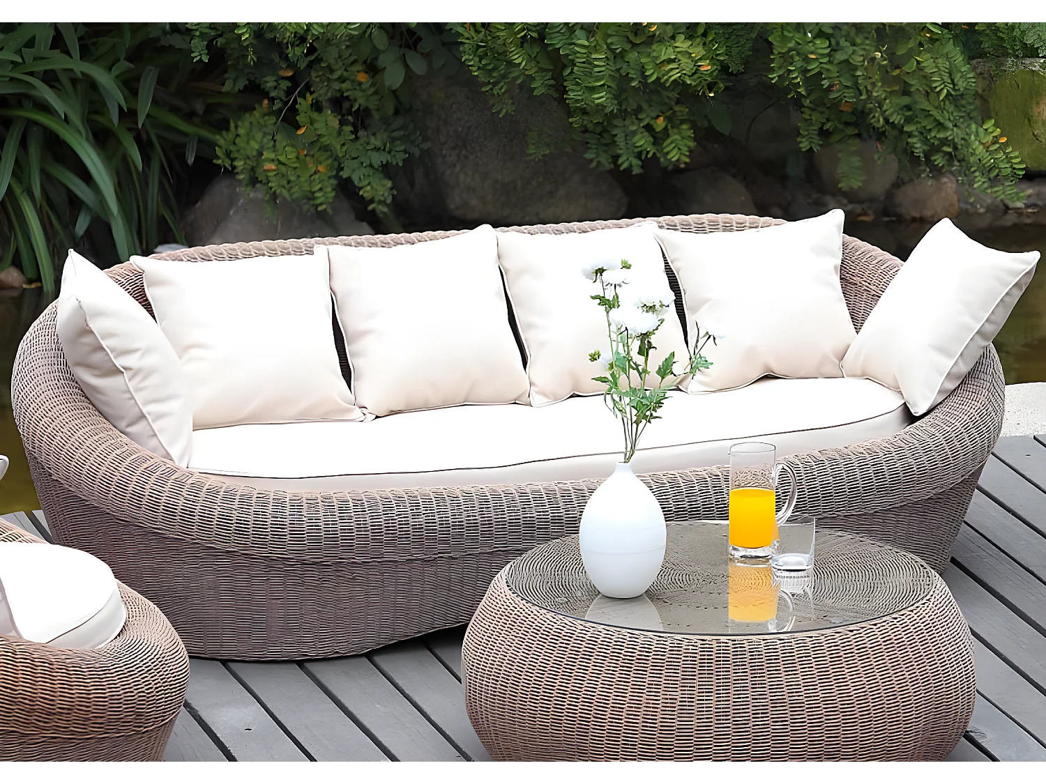 Gartensofa 3-Sitzer- Polyrattan - Braun - WHITEHEAVEN von MYLIA