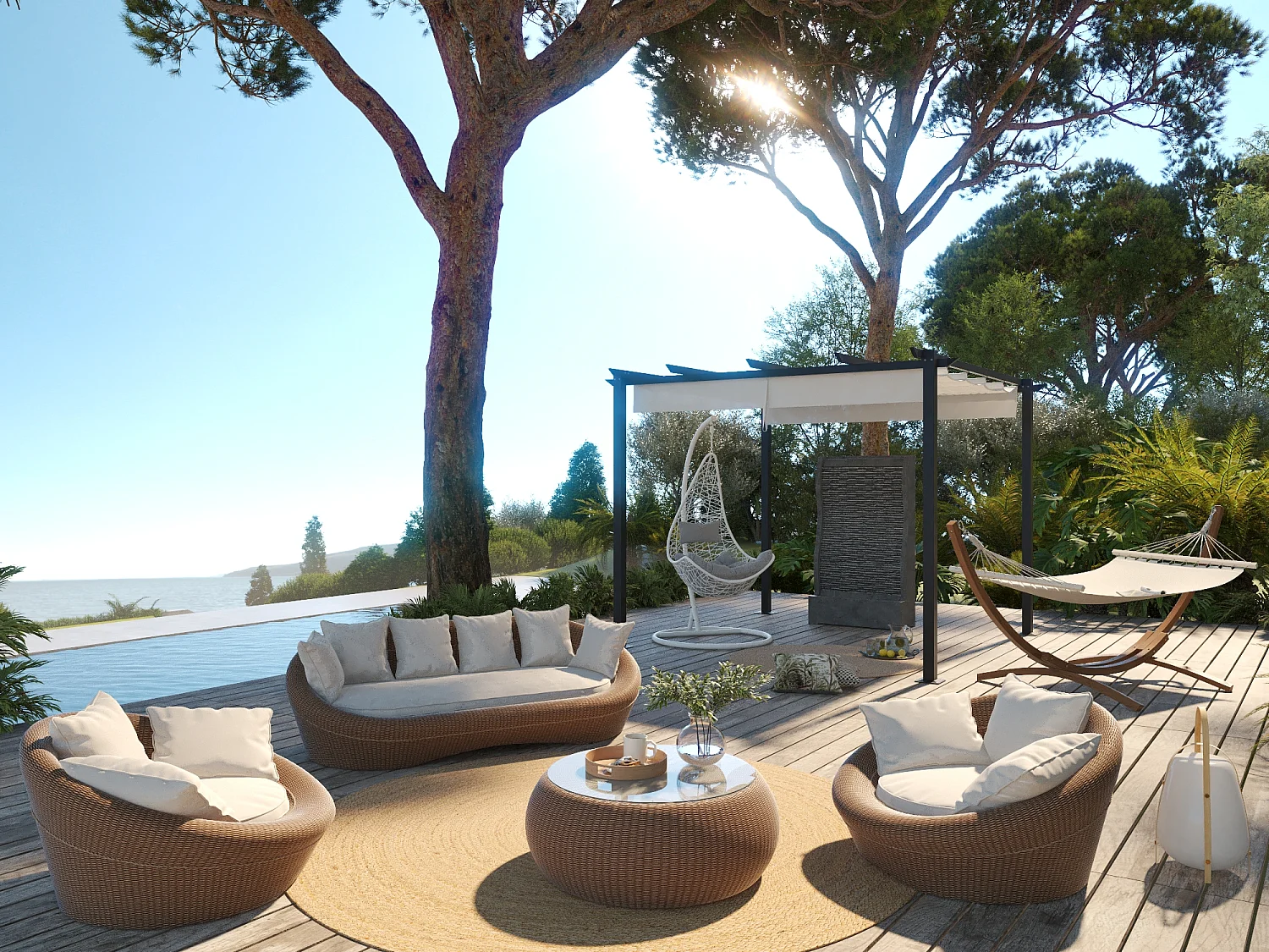 Salon de jardin en résine tressée marron : canapé, 2 fauteuils et table basse - WHITEHEAVEN de MYLIA