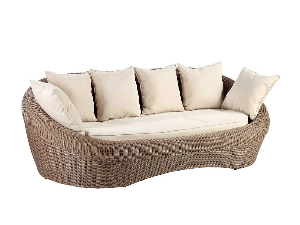Tuinloungeset van karamelkleurig gevolchten hars - 1 zitbank, 2 fauteuils en 1 salontafel - WHITEHEAVEN van MYLIA