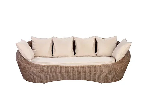 Tuinloungeset van karamelkleurig gevolchten hars - 1 zitbank, 2 fauteuils en 1 salontafel - WHITEHEAVEN van MYLIA