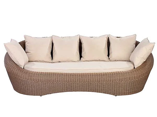 Salotto da giardino in resina intrecciata marrone: divano, 2 poltrone e tavolino - WHITEHEAVEN