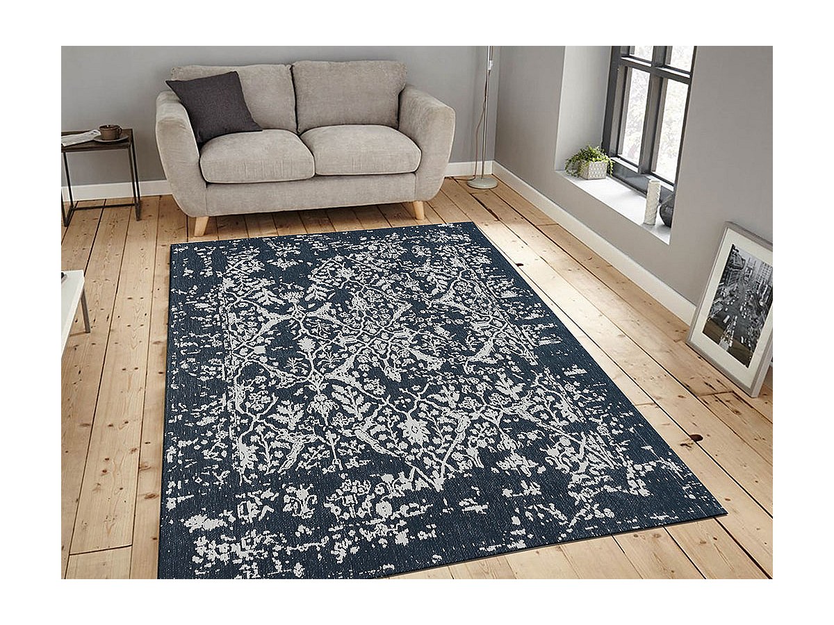 Alfombra vintage NAMUR 100% poliéster 160x230cm Azul marino