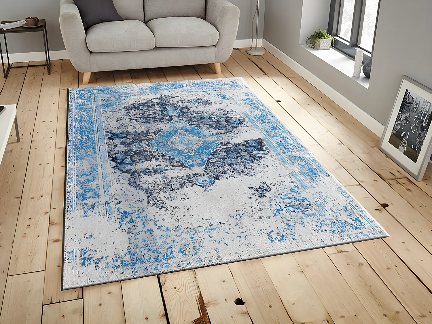 Tapis effet usé BRUGES - 200 x 290 cm - Bleu