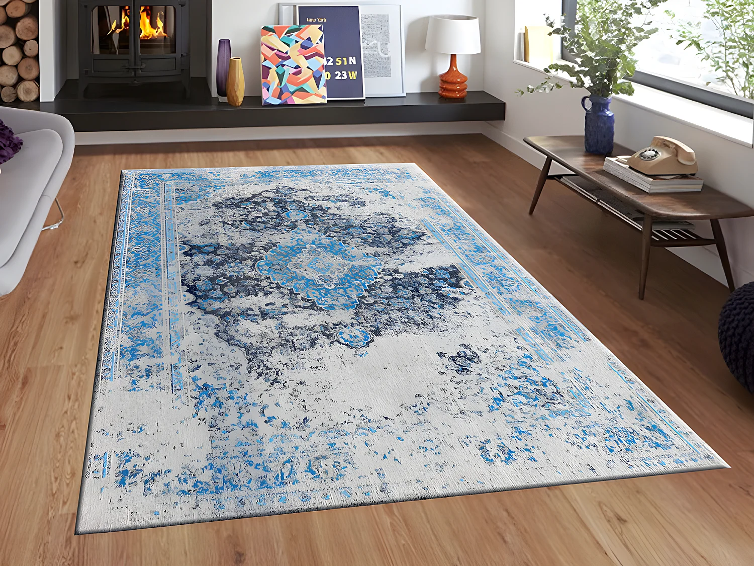 Tapis effet usé BRUGES - 200 x 290 cm - Bleu
