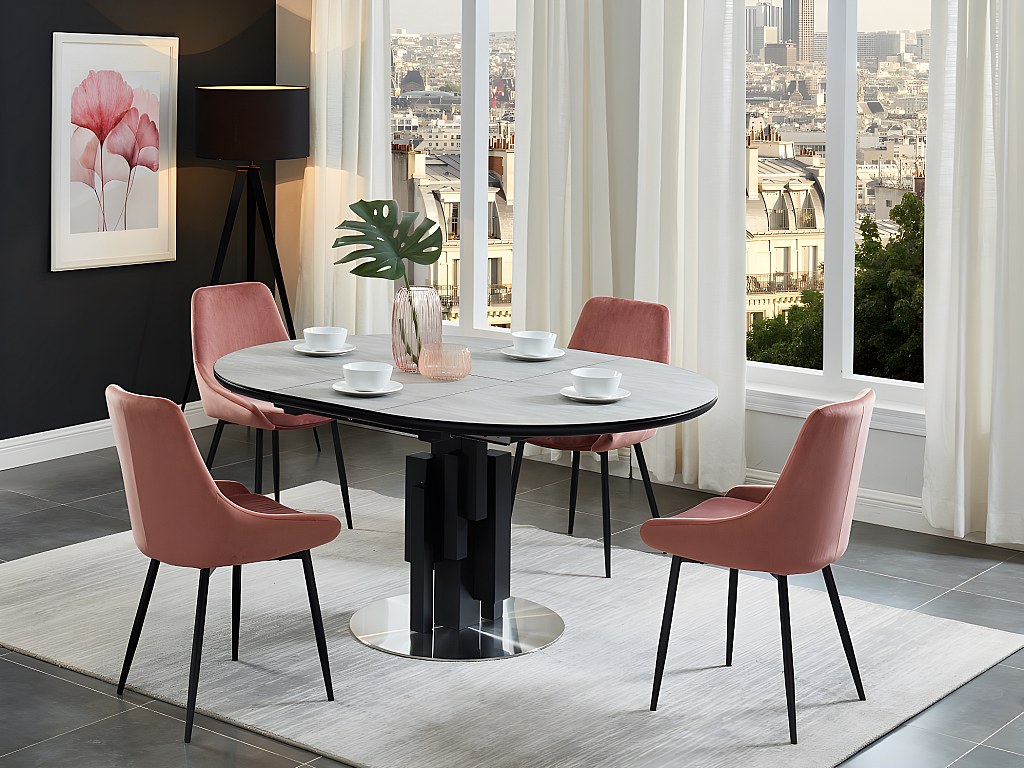 Esstisch rund ausziehbar MDF & Metall Grau KALEA