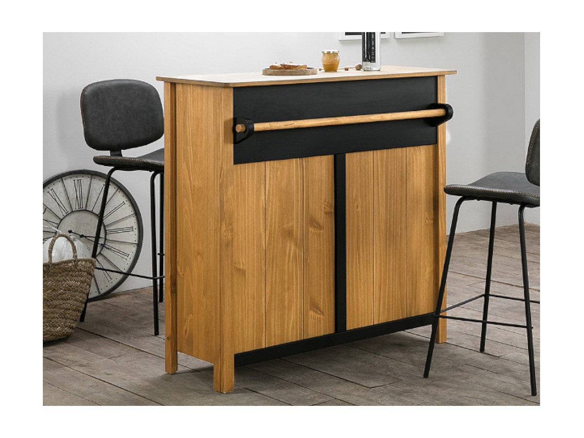 Barmöbel aus Kiefer und Metall LIVERPOOL - Eiche & Schwarz