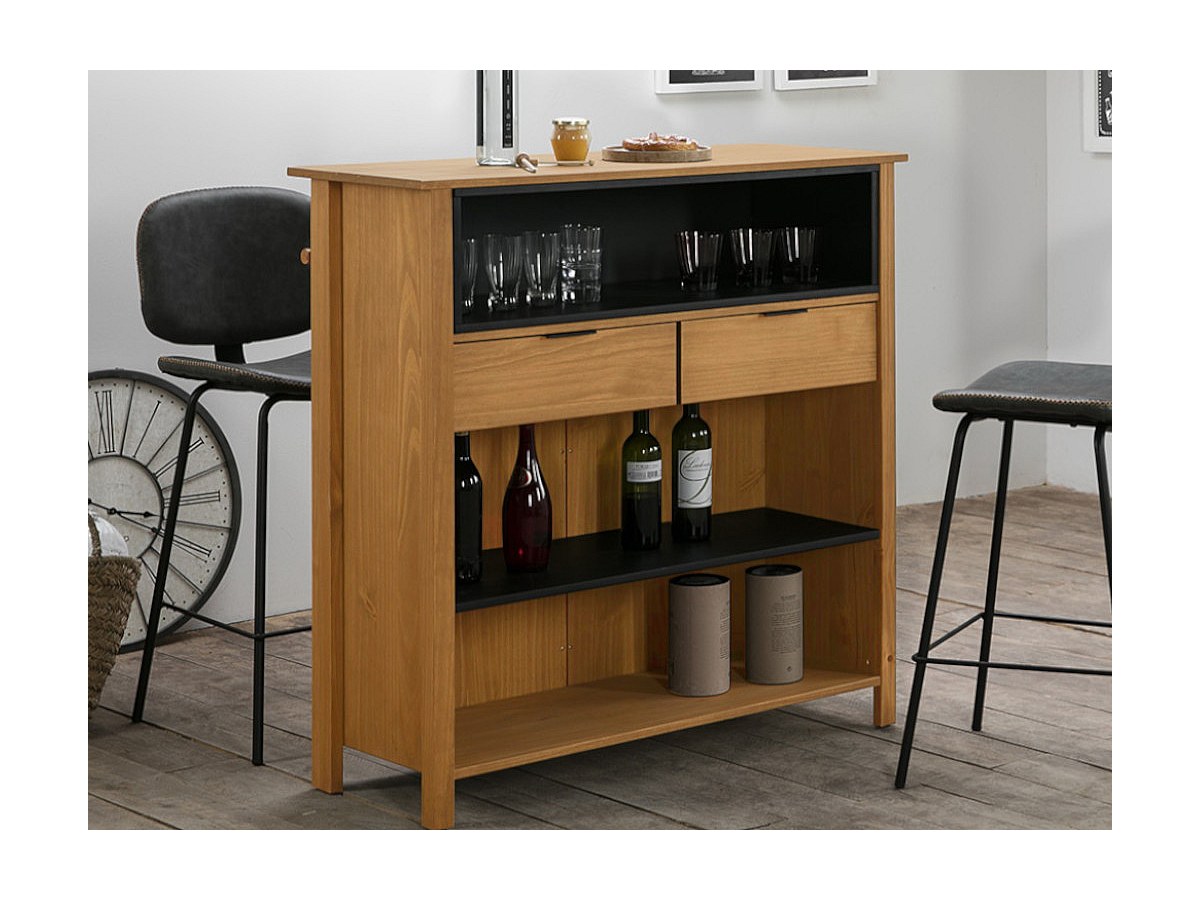 Barmöbel aus Kiefer und Metall LIVERPOOL - Eiche & Schwarz