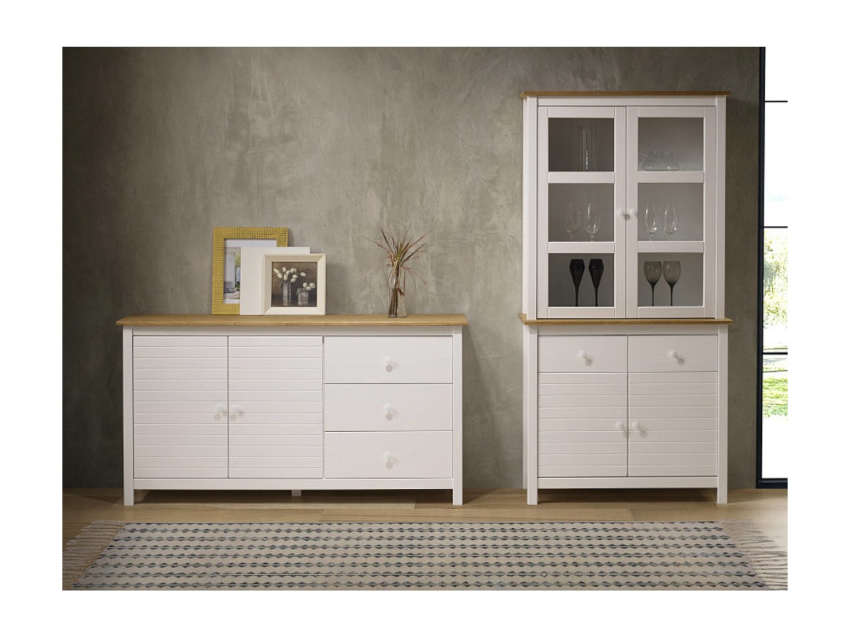 Vitrinenschrank NEWPORT 4 Türen - Weiß & Eiche kaufen