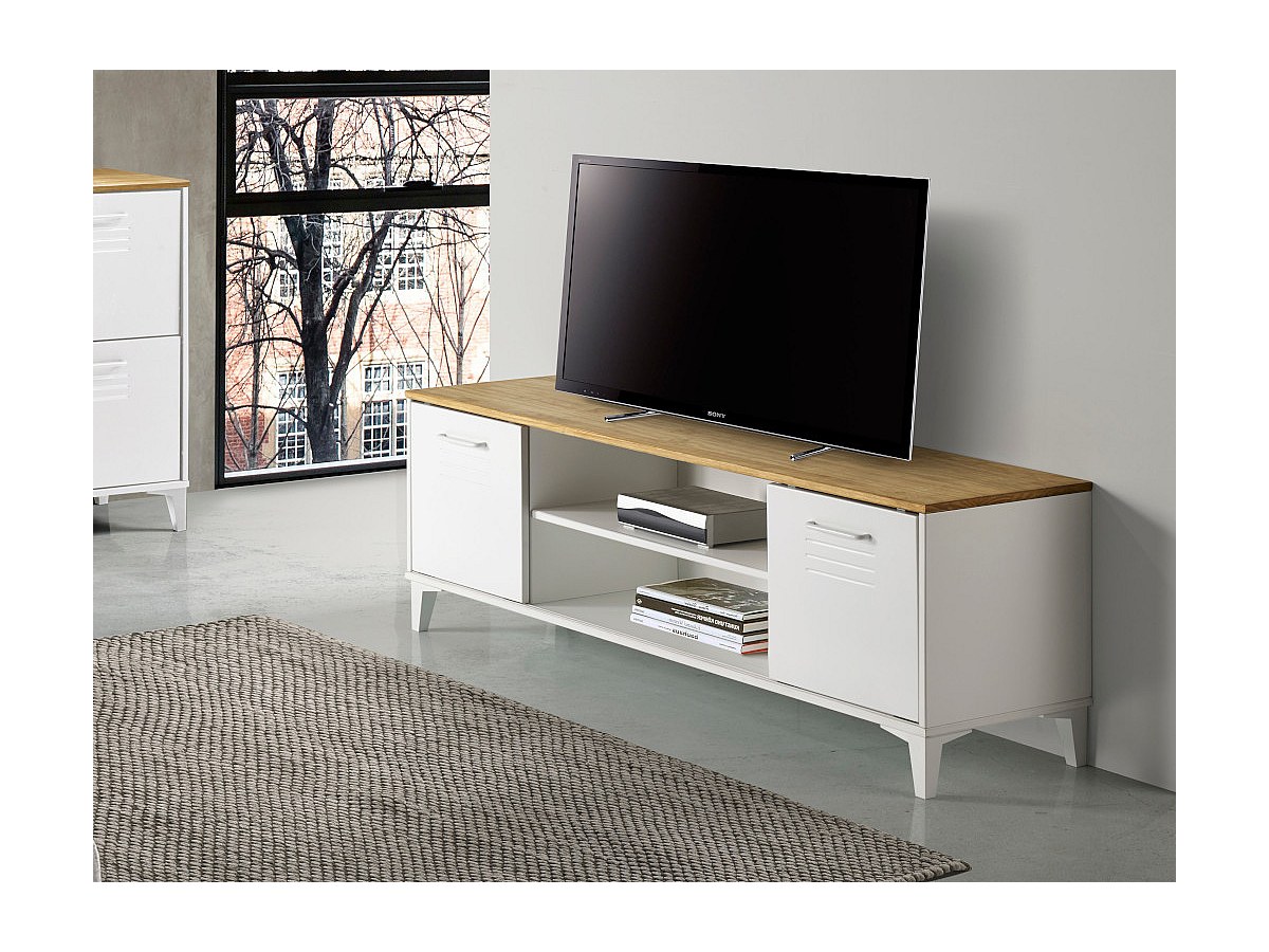 TV-Möbel SEATTLE - 2 Türen - Weiß & Eiche günstig kaufen