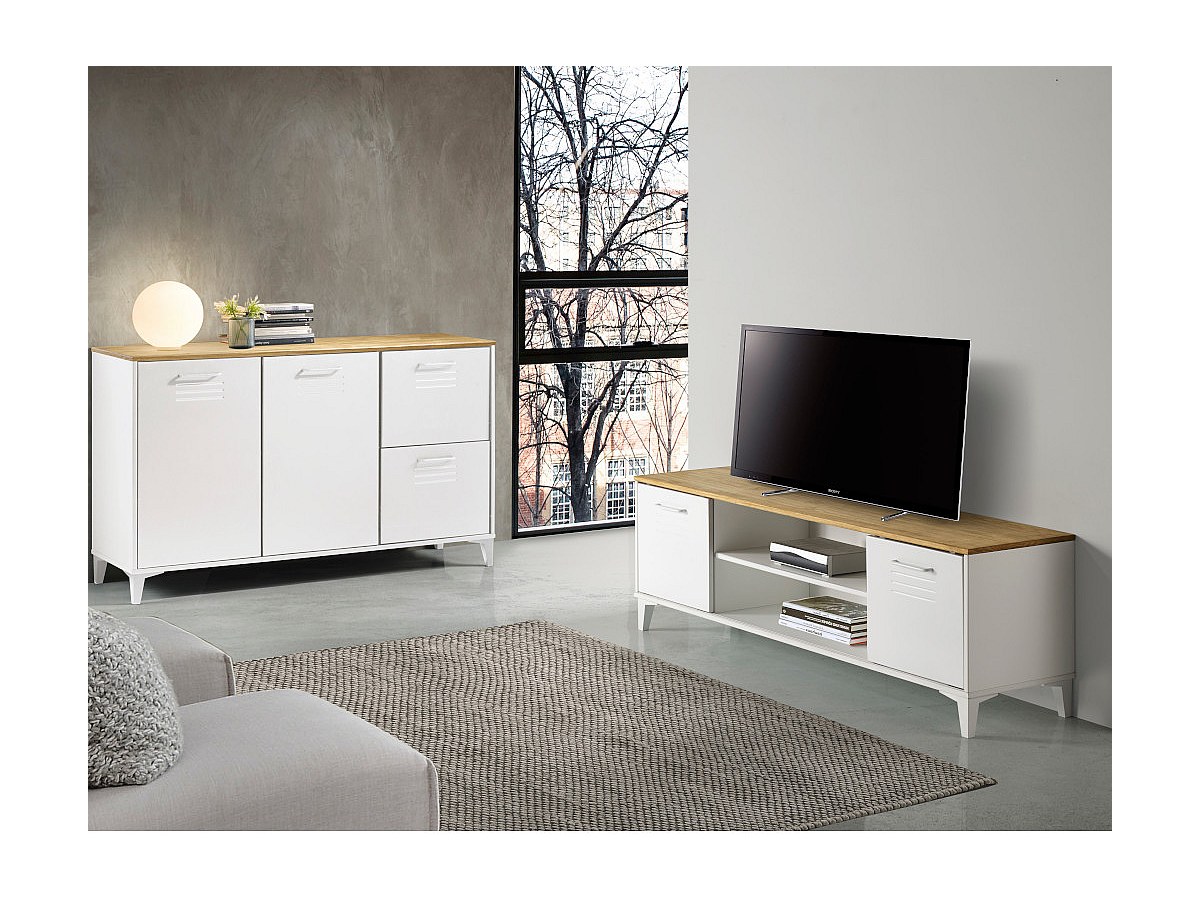 TV-Möbel SEATTLE - 2 Türen - Weiß & Eiche günstig kaufen