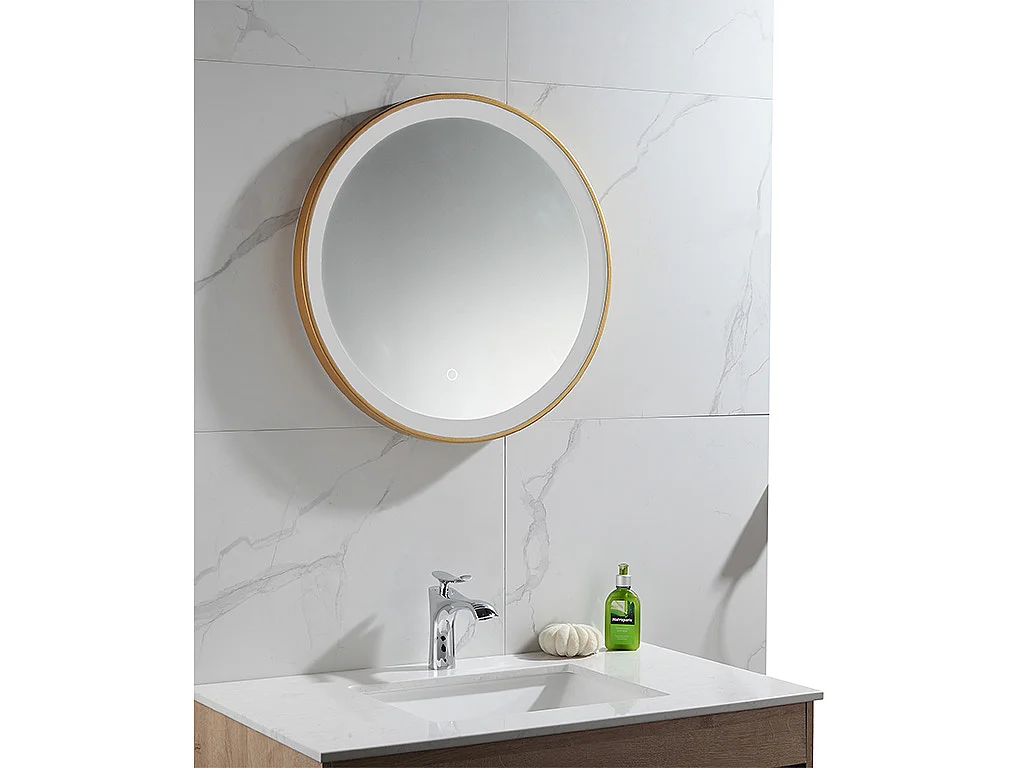 Badkamerspiegel rond met LED-verlichting NUMEA - L60 x H60 cm - Goudkleurig 