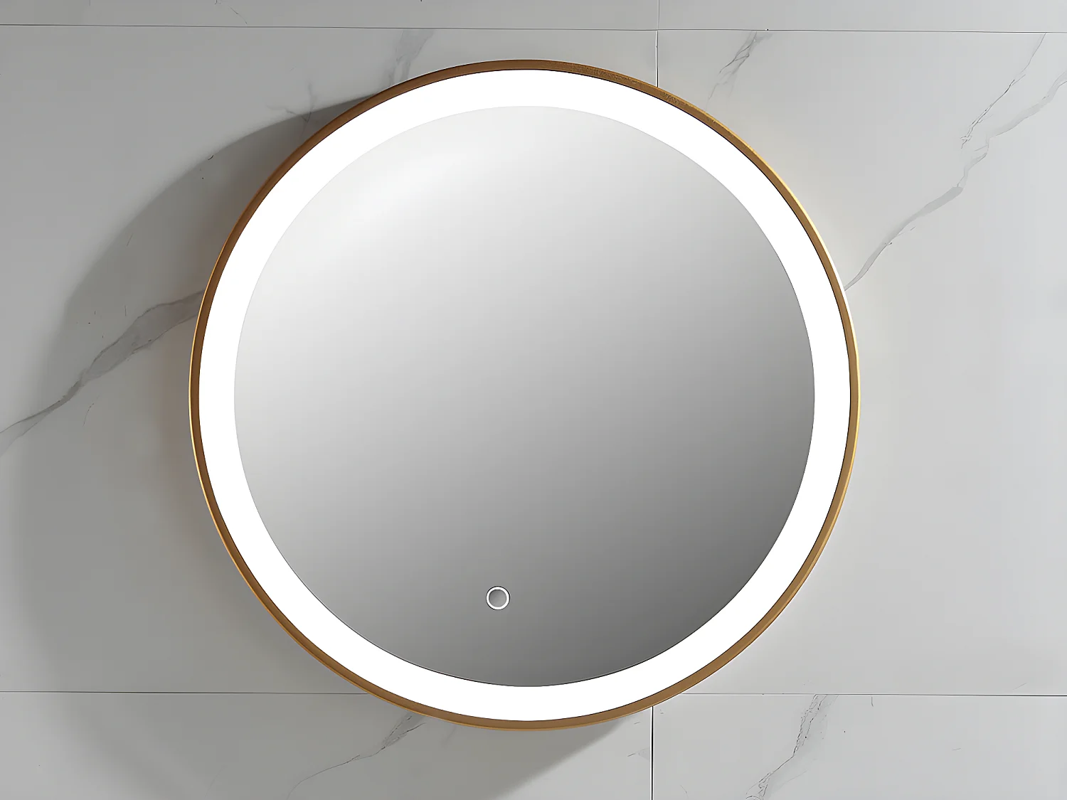 Miroir de salle de bain lumineux rond doré avec Leds  - D. 60 cm - NUMEA
