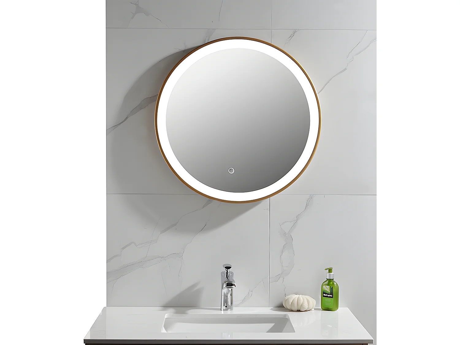 Miroir de salle de bain lumineux rond doré avec Leds  - D. 60 cm - NUMEA
