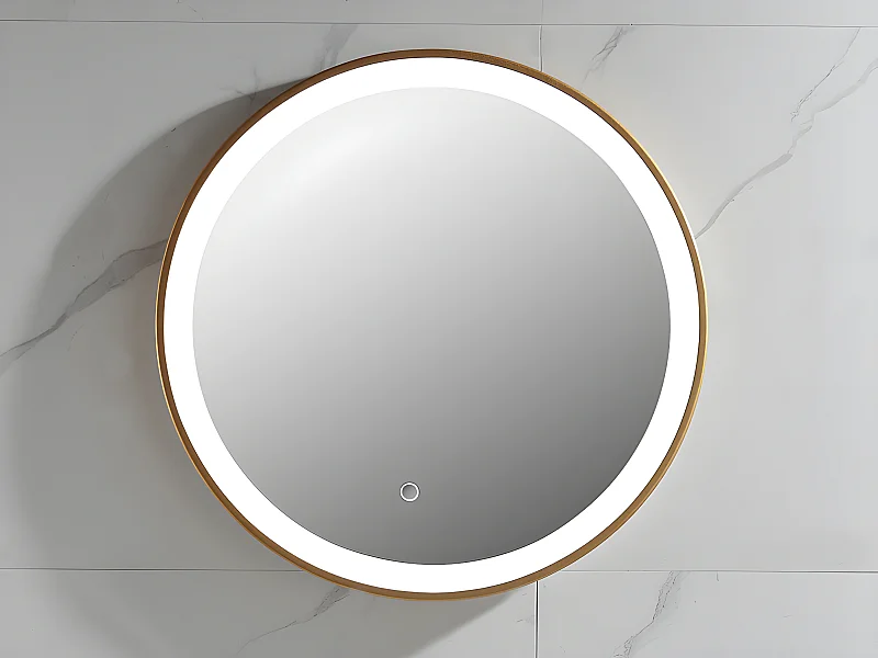 Miroir de salle de bain lumineux rond doré avec Leds  - D. 60 cm - NUMEA