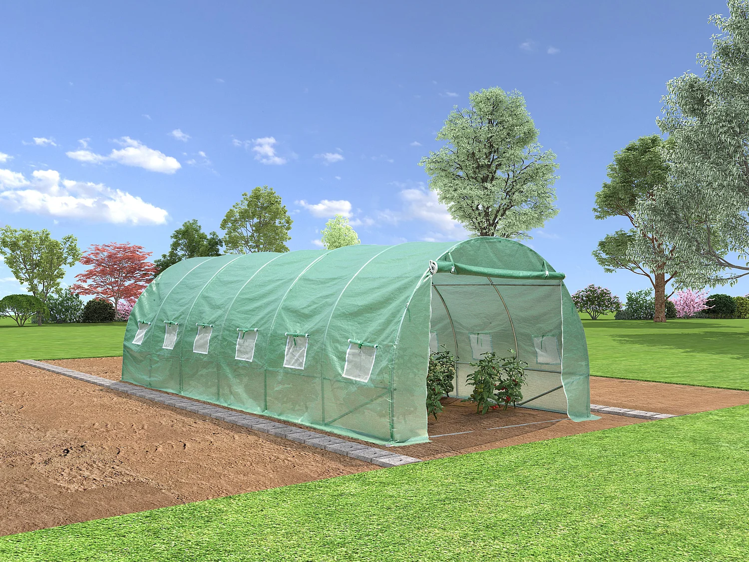 Serre tunnel avec structure en acier 24 m² -  L300 x l800 x H200 cm - Vert - IPOMEA