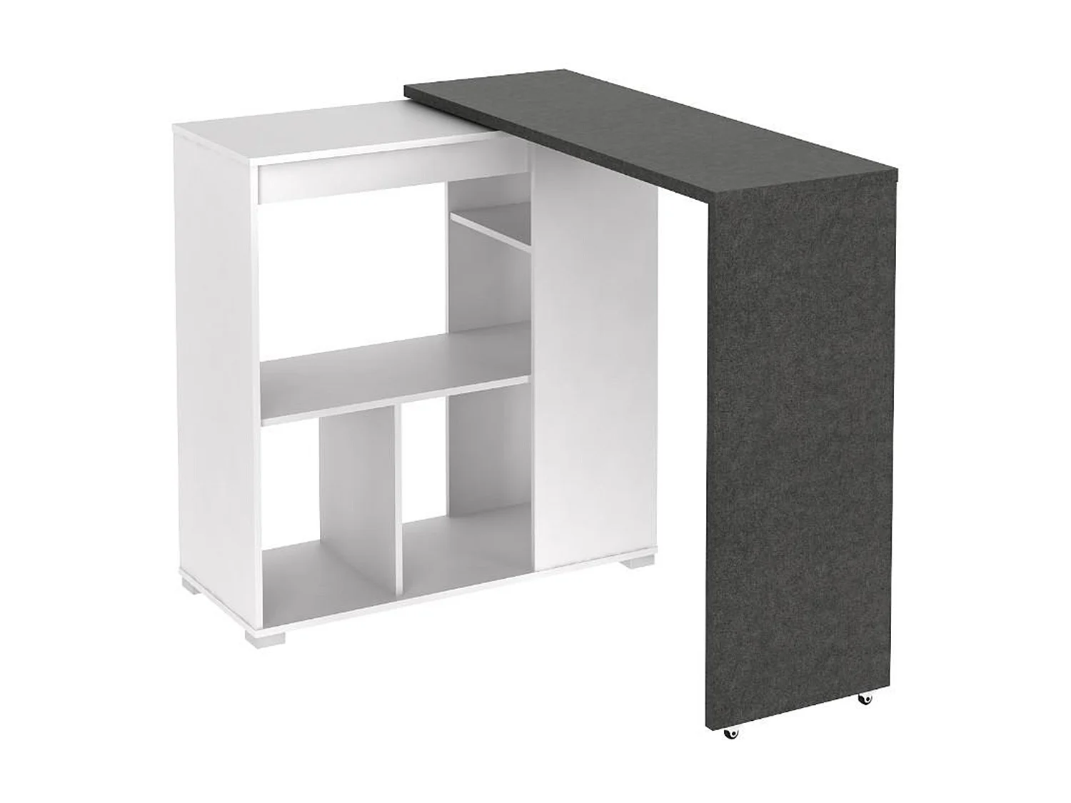 Meuble de bar pivotant avec rangements - Blanc et anthracite - SATURNE