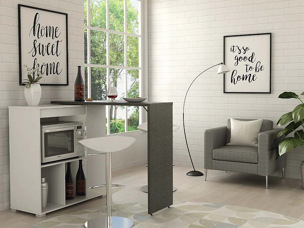 Meuble de bar pivotant avec rangements - Blanc et anthracite - SATURNE