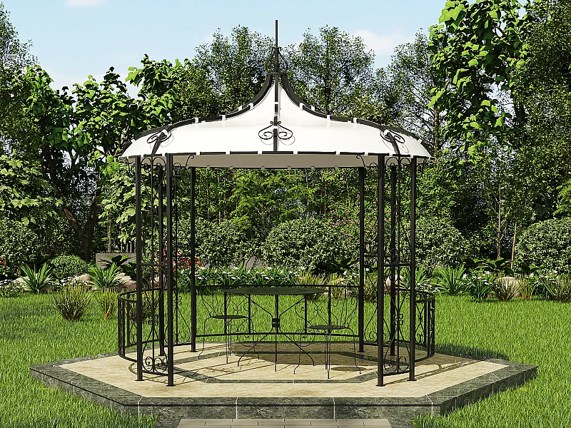 Smeedijzeren tuinkiosk van metaal TILCARA - D300 x H290 cm - Zwart