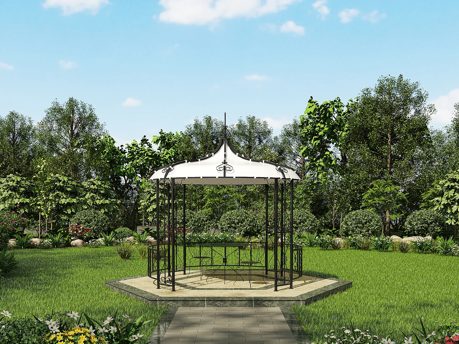 Kiosque de jardin en métal façon fer forgé D300 x H305 cm - Noir - TILCARA