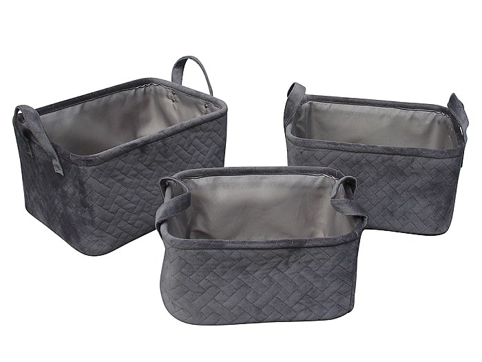 Korb 3er-Set VOLLUTO aus grauem Samt für Stauraum kaufen