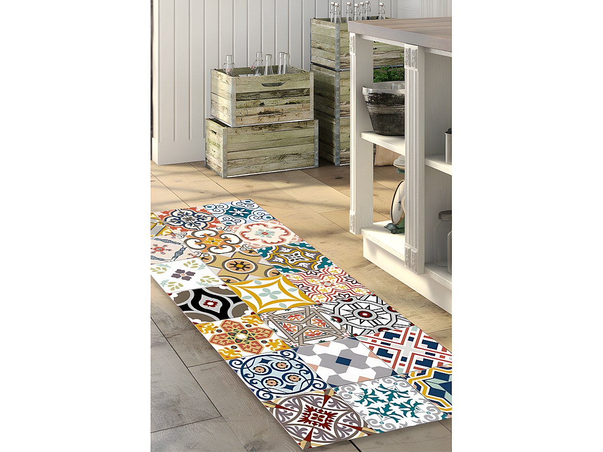 Alfombra pasillo vinilo baldosas RICA - 66x160 cm