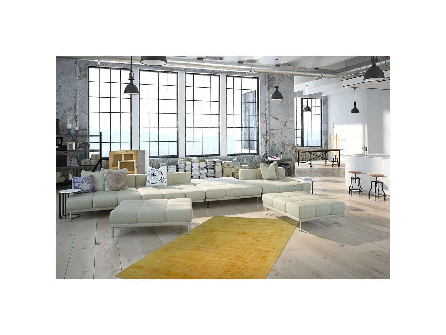 Tapis fait main luxe 110 jaune - 160 x 230 cm