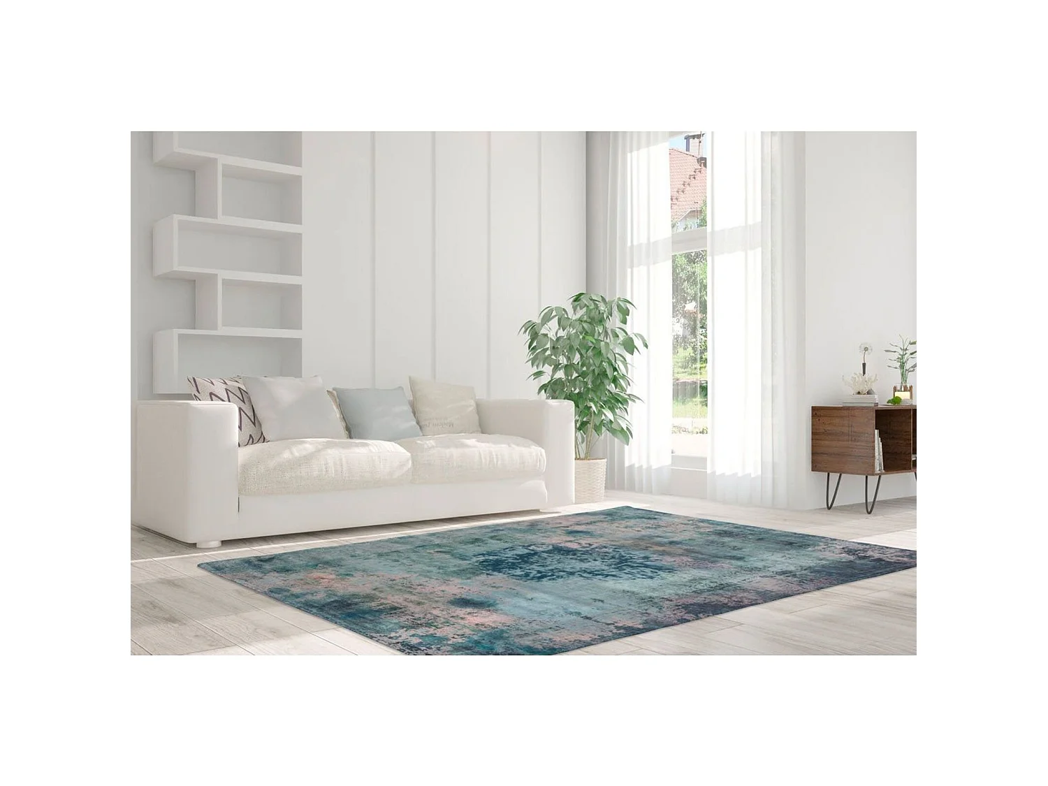 Tapis tufté à la main vintage 8403 petrol - 140 x 200 cm