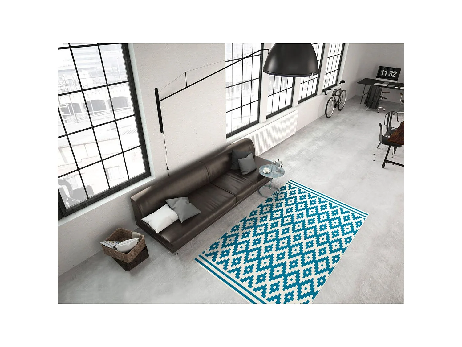 Tapis tissé now 300 ivoire turquoise - 200 x 290 cm