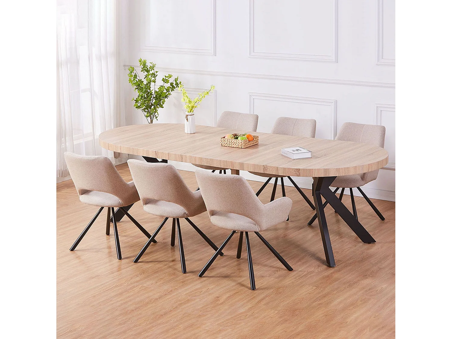 Table Ronde Extensible "Zefane" 160-260cm Noir & Chêne