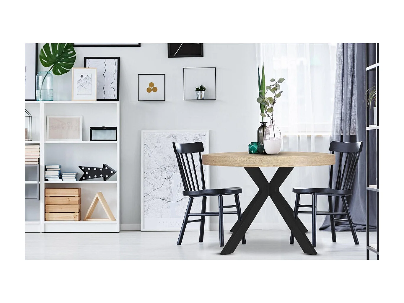 Table Ronde Extensible "Zefane" 160-260cm Noir & Chêne