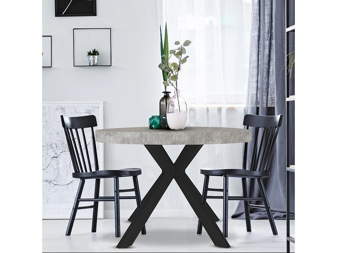 Tavolo rotondo allungabile Myriade Nero ed Effetto Cemento