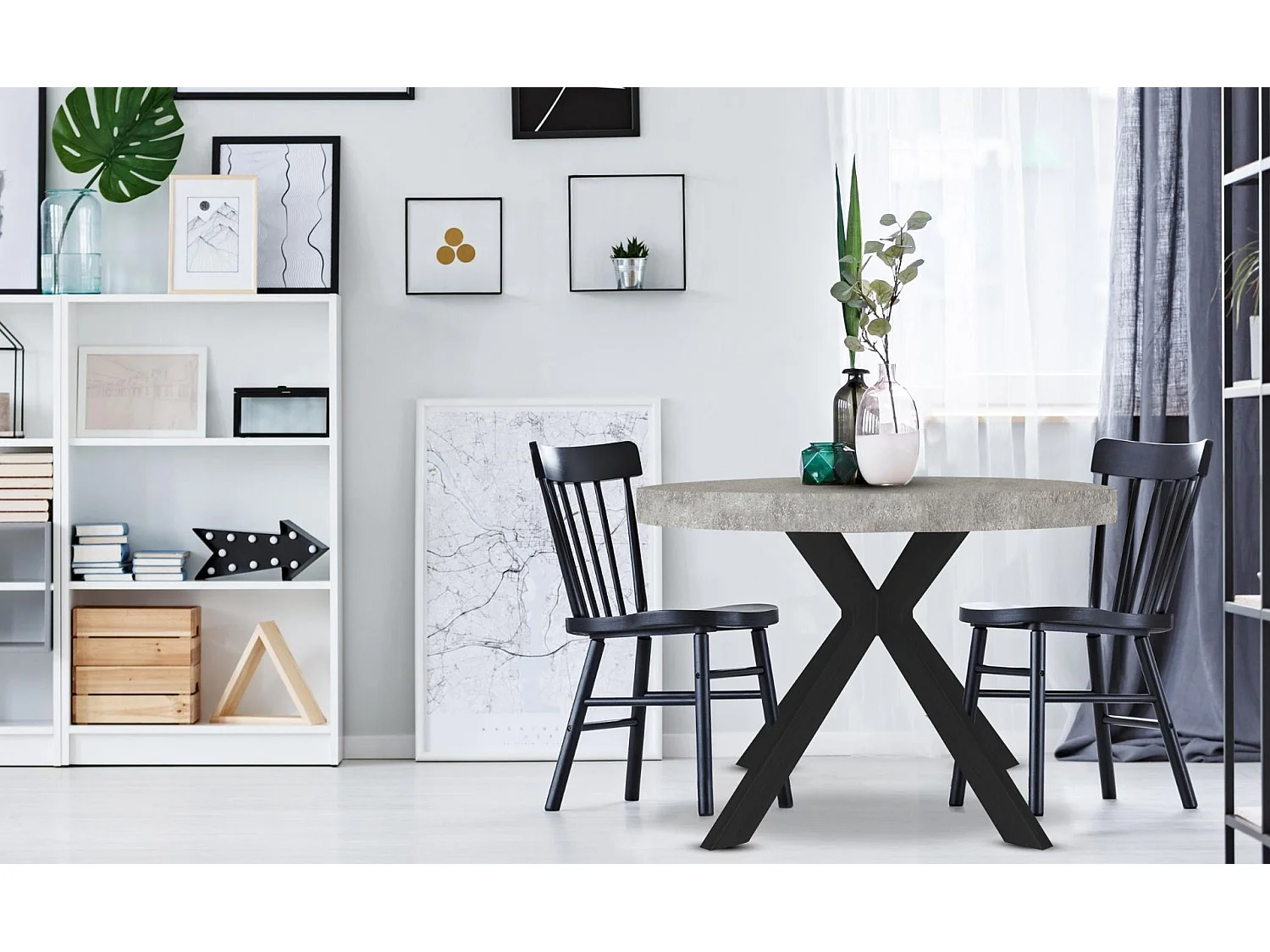 Tavolo rotondo allungabile Myriade Nero ed Effetto Cemento